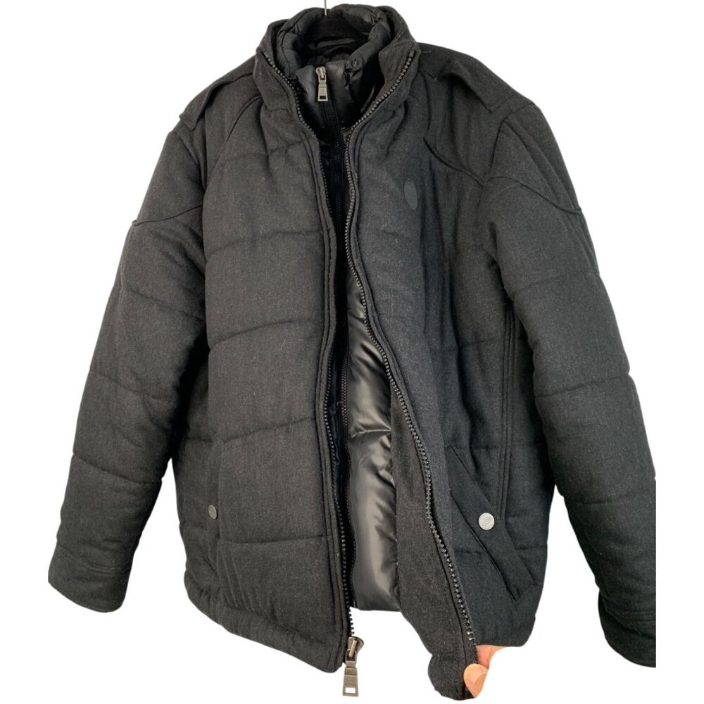 Coogi Mens Charcoal Black Wool Puffer Jacket Quilt Bomber 2XL 8757 Snap
